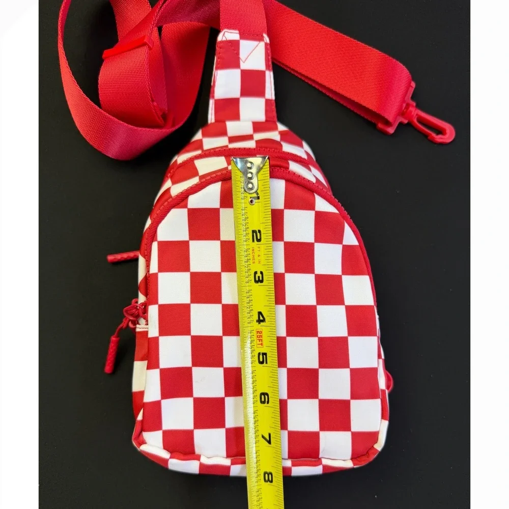 Checkerboard Sling Bag Small Red White Crossbody Backpack Festival Bag Parks